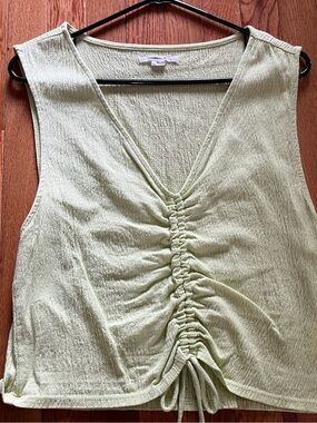 O'Neill Bright Lime Margarita Colored Ruched V-Neck Tank Top Crepe Texture NWOT